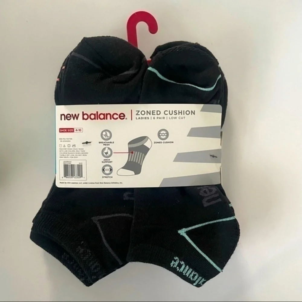 New Balance women’s low cut socks black gray 6 pack size 4-10